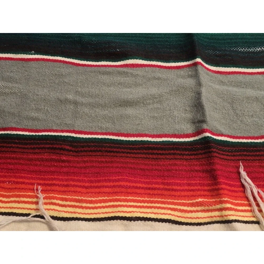 Vintage Mexican Sarape Blanket Rainbow Saltillo Stripe Blanket Throw 80x45